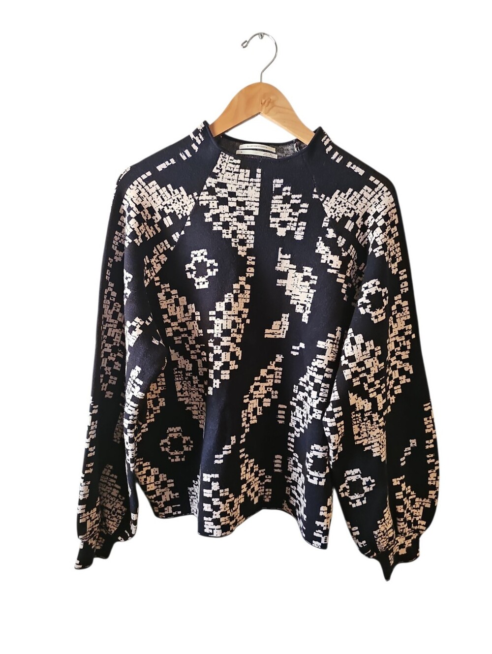 Anthropologie The Beatriz Mock-Neck Sweater Sz XL Black Cream - Picture 7 of 13